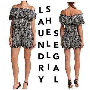 LAUNDRY BY SHELLI SEGAL Off The Shoulder Embroidered Eyelet Romper black white